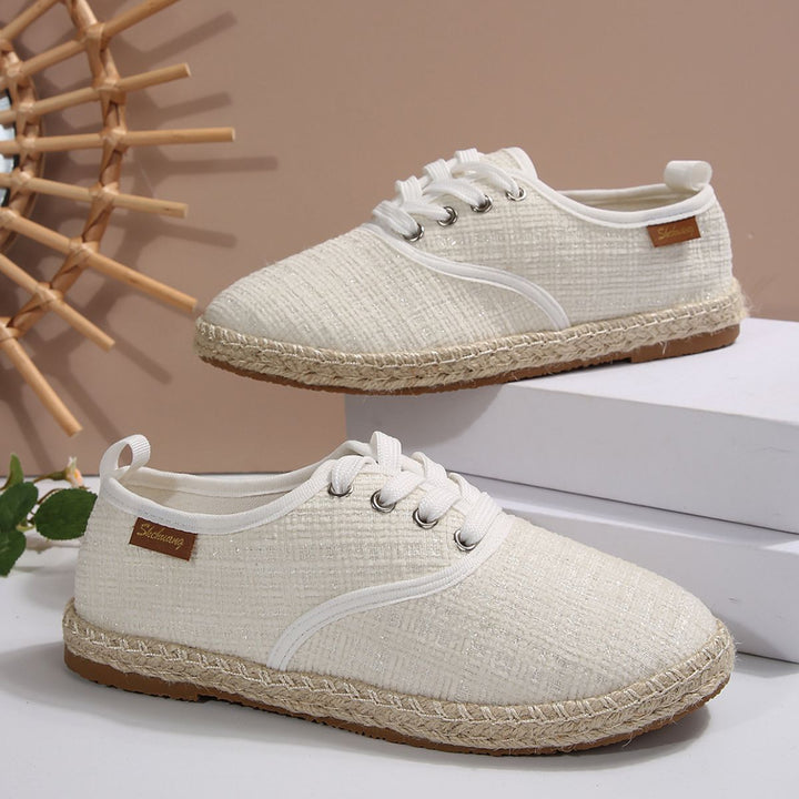 Lace Up Round Toe Flats Tweed Sneakers 