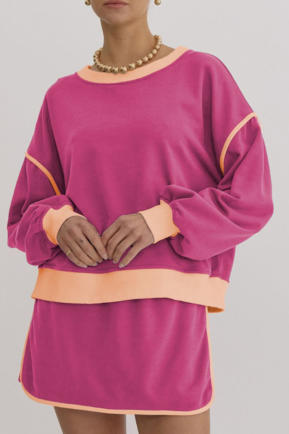 Contrast Trim Round Neck Top and Skort Set 