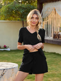 V-Neck Short Sleeve Top and Pocketed Shorts Lounge Set Lingerie & Nightwear
