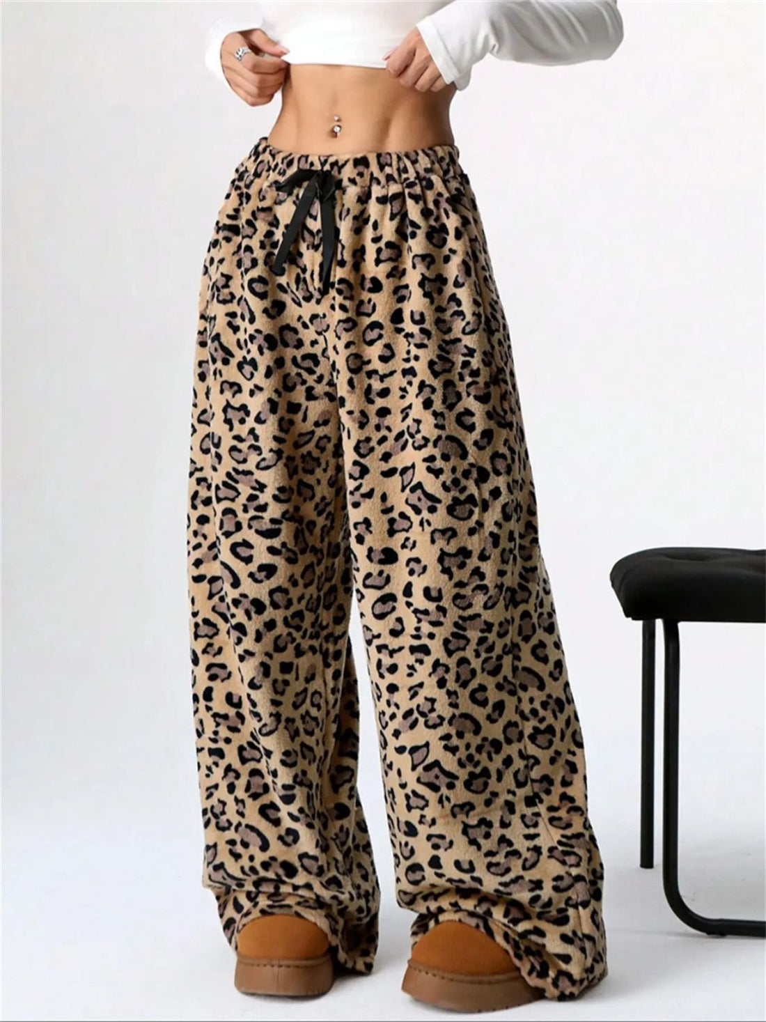 Leopard Wide Leg Plush Pants 