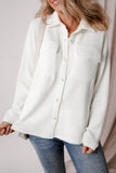 Black Solid Color Corduroy Buttoned Long Sleeve Shacket Outerwear/Jackets