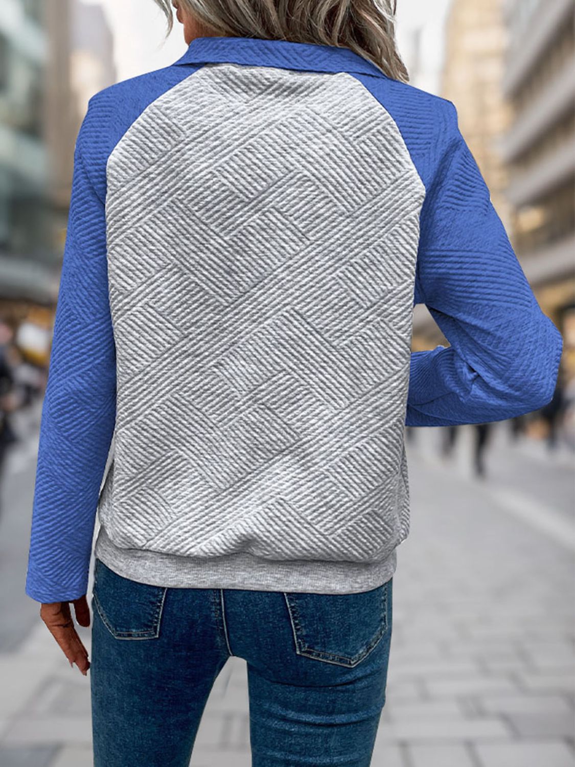 Perfee Contrast Textured Long Sleeve Sweatshirt 