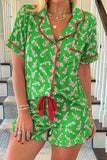 Candy Cane Collared Neck Top and Shorts Lounge Set Lingerie & Nightwear
