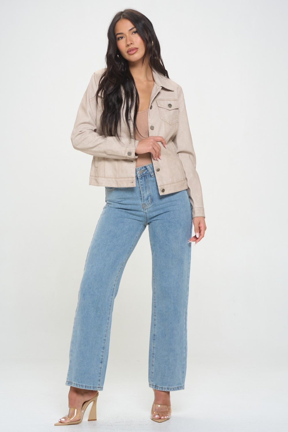 Coalition LA Button Down Cargo Vegan Leather Shacket 