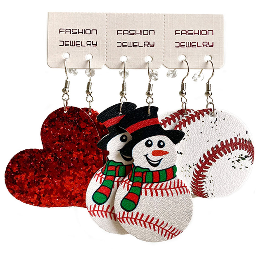 Snowman, Ball, and Heart Earrings Set 