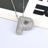 Copper Inlaid Zircon Letter Pendant Necklace 