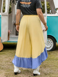 Plus Size Contrast Ruffled Wide Leg Pants 