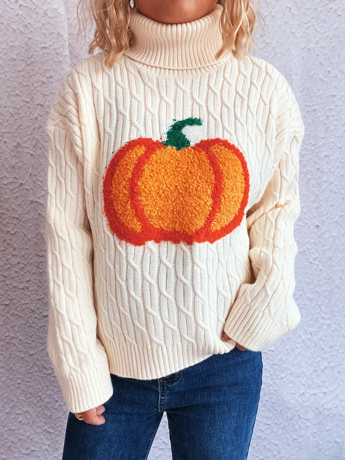 Pumpkin Turtleneck Long Sleeve Sweater 