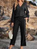 Ribbed Knit Top and Pants Lounge Set with Button Detail Lingerie & Nightwear