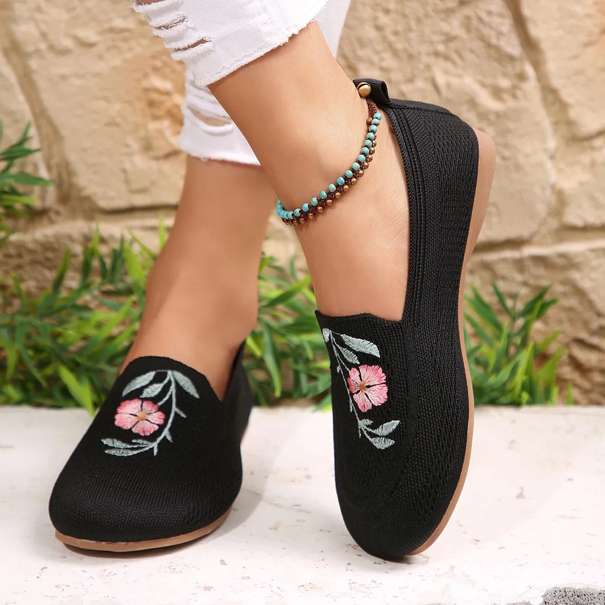 Embroidered Mesh Slip-Ons 