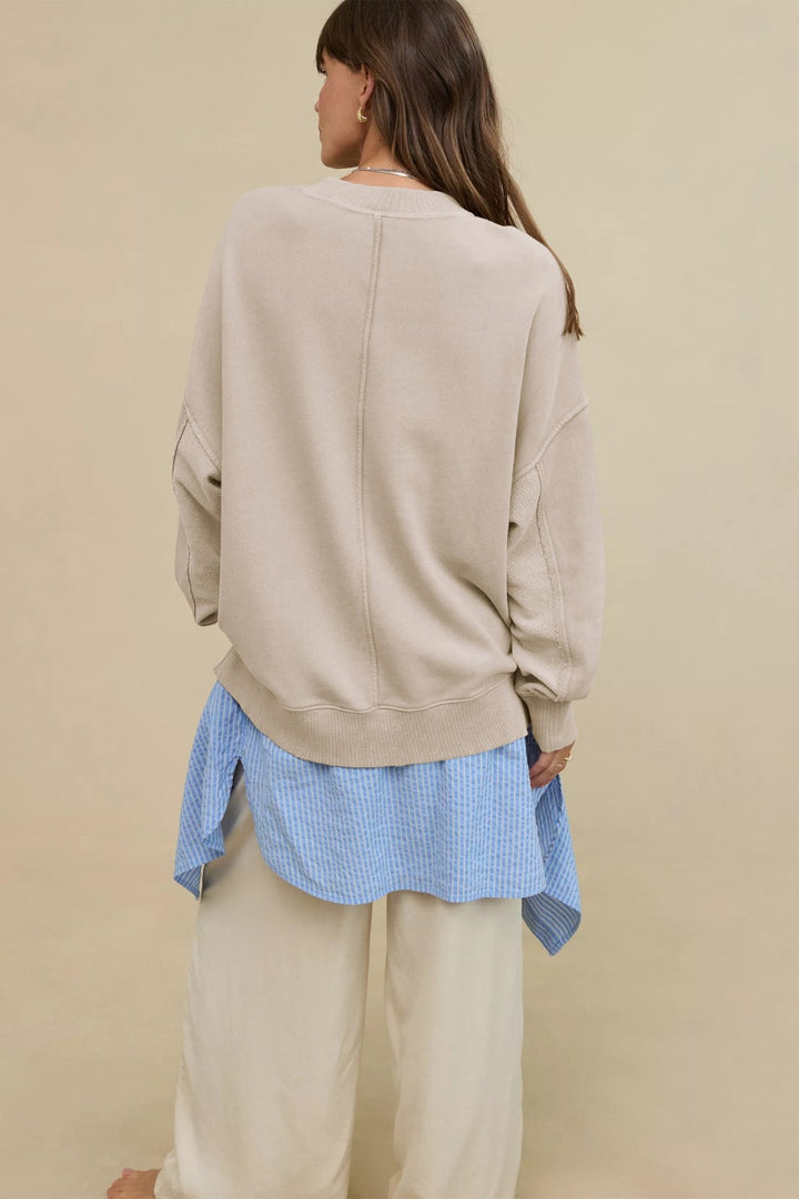 Side Slit Round Neck Long Sleeve Sweatshirt 