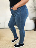Judy Blue Full Size Mid Waist Distressed Slim Jeans 