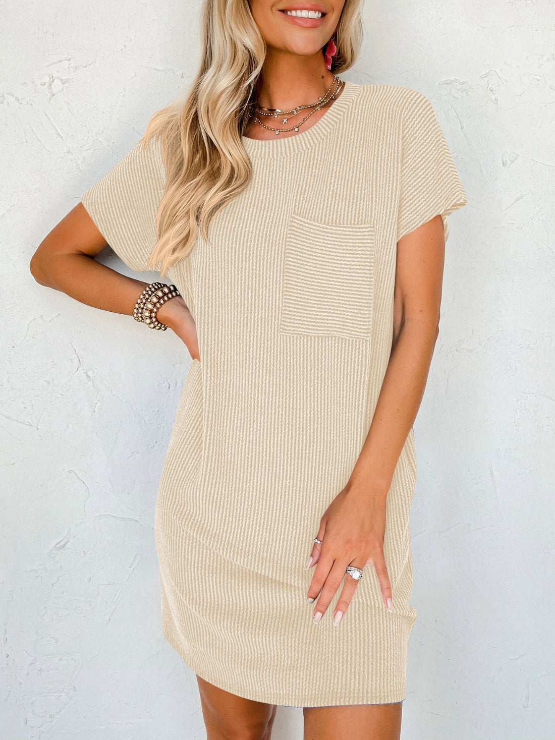 Lovelet Round Neck Short Sleeve Mini Dress 