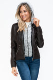 YMI Faux Layered Double-Zipper Jacket with Fuzzy Hood 