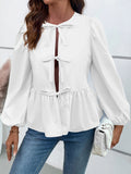 Ivy Lane Peplum Tied Long Sleeve Blouse 