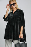 Umgee Full Size Polka Dot Button Up Half Sleeve Shirt 