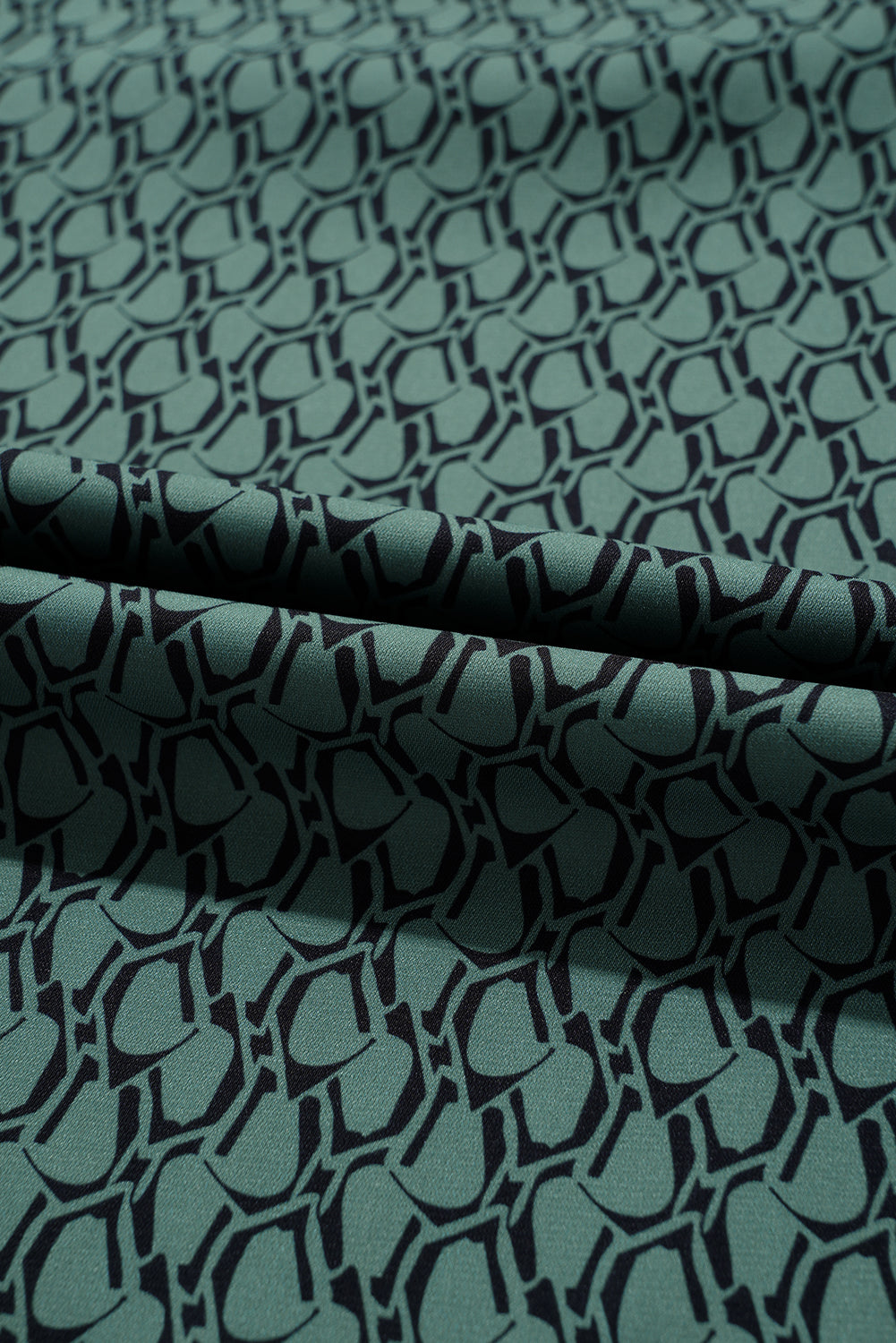 Khaki Geometric Print Notched Neck Puff Sleeve Blouse Tops/Blouses & Shirts