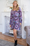 White Birch Printed Long Sleeve Mini Dress with Short Liner 