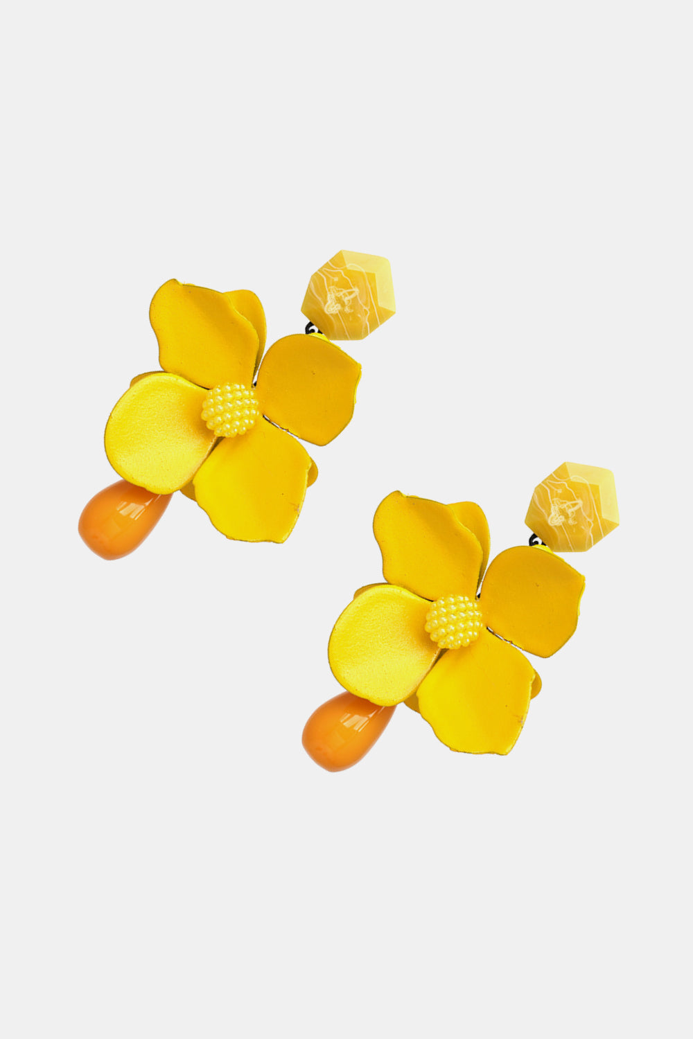 Bloosom Flower and Teardrop Resin Dangle Earrings 