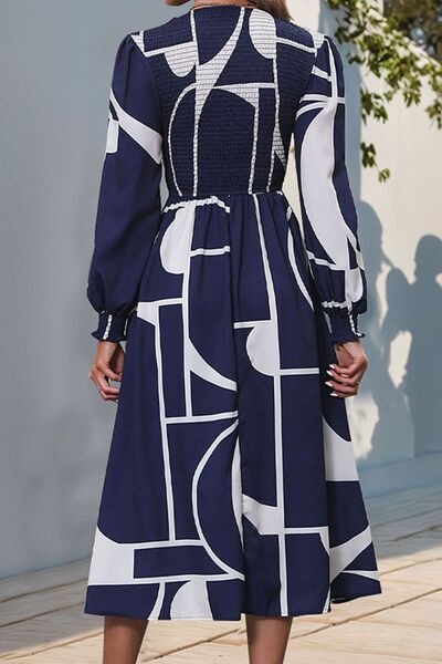 Perfee Smocked Color Block Long Sleeve Midi Dress Dresses