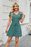 Tied Button Up Short Sleeve Mini Shirt Dress Dresses