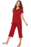 V-Neck Short Sleeve Top and Pants Lounge Set Lingerie & Nightwear