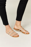 WILD DIVA Rhinestone Three-Strap Flat Sandals 