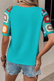 Geometric Round Neck Short Sleeve Blouse 