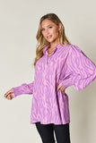 Double Take Full Size Printed Smocked Long Sleeve Blouse 