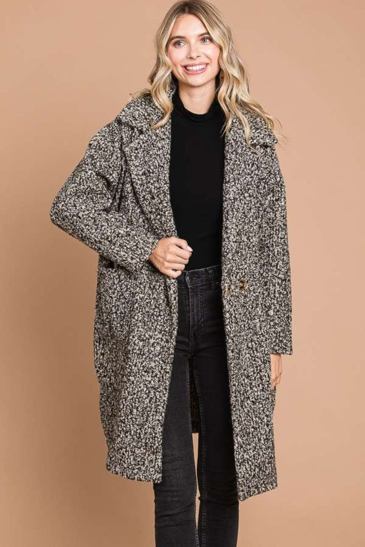 Culture Code Full Size Lapel Collar Double Breast Teddy Coat 
