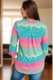 Plus Size Leopard Notched Long Sleeve Blouse 