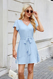Tied Button Up Short Sleeve Mini Shirt Dress Dresses