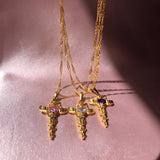 Copper Zircon Cross Pendant Necklace 