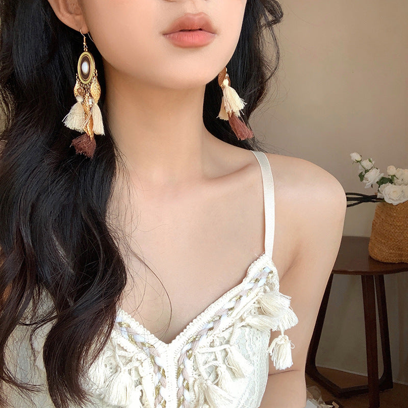 Alloy Rice Bead Dangle Earrings 