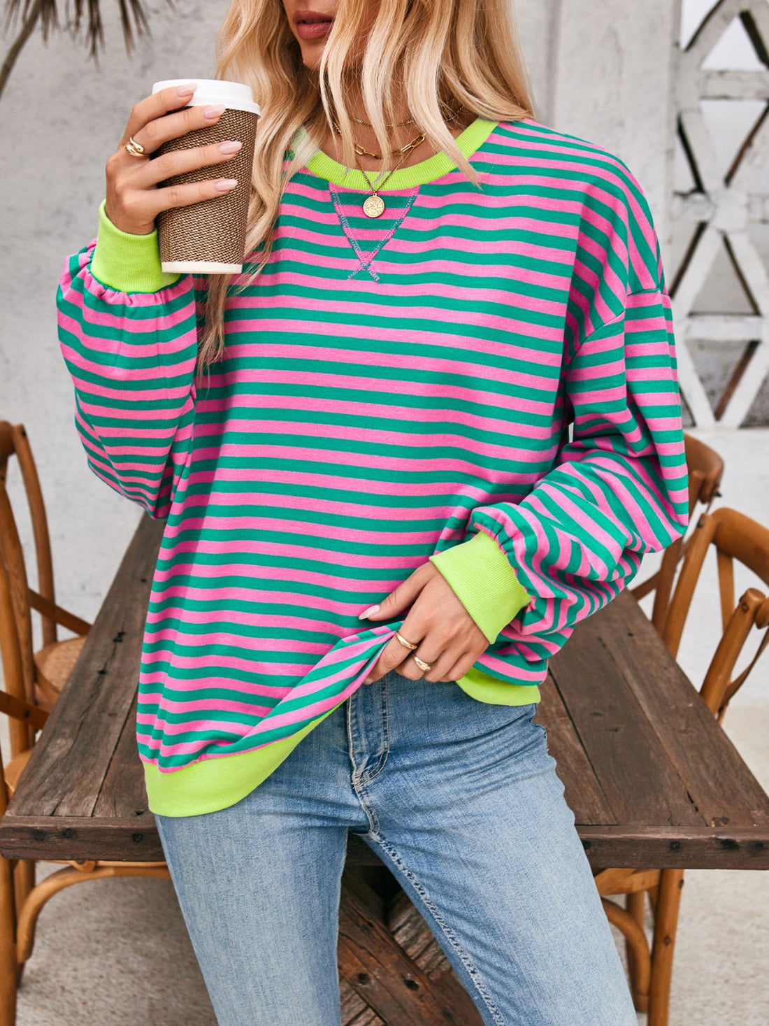 Lovelet Contrast Striped Long Sleeve Sweatshirt 