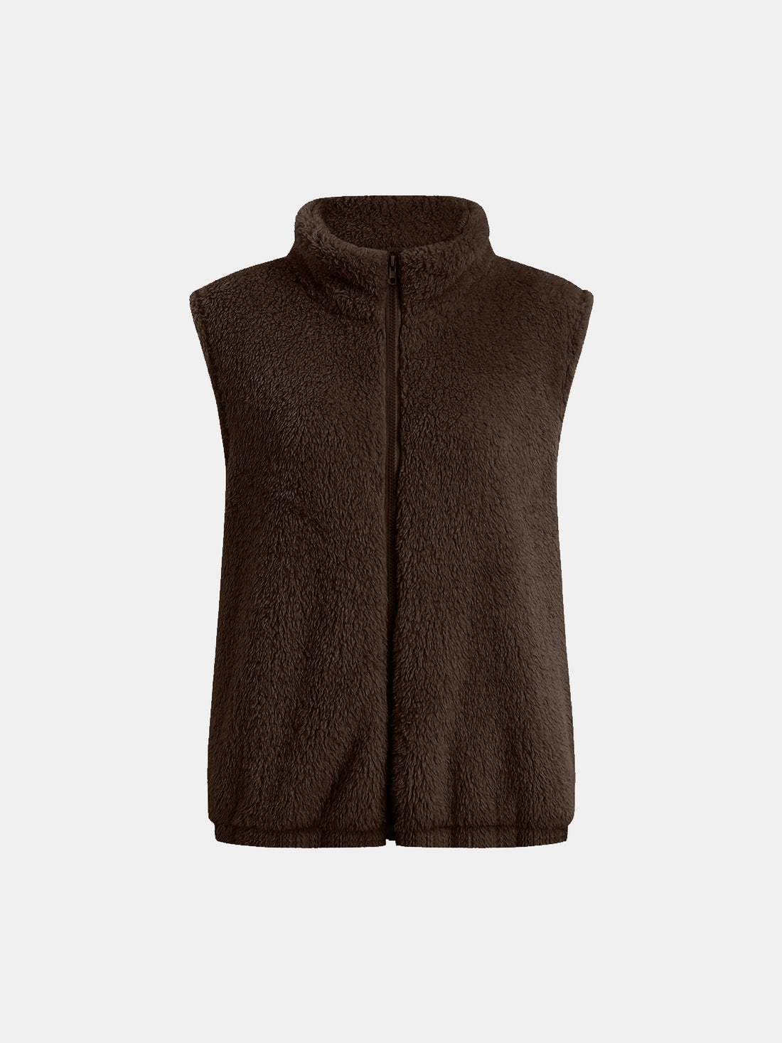 Full Size Fuzzy Zip Up Vest Coat with Pockets 