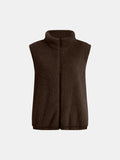 Full Size Fuzzy Zip Up Vest Coat with Pockets 