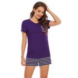 Striped Short Sleeve Top and Shorts Lounge Set Lingerie & Nightwear