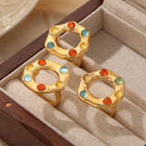 Titanium Steel Glass Bead Ring 