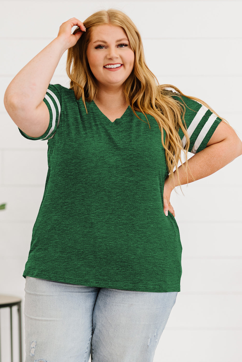 Plus Size Striped V-Neck Tee Shirt 