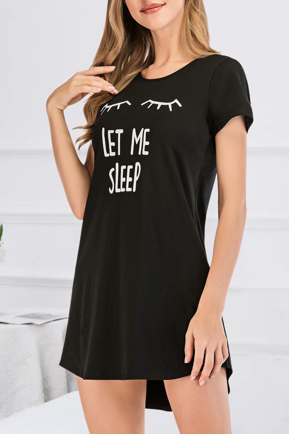 Graphic Round Neck Short Sleeve Lounge Dress 