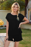 Round Neck Short Sleeve T-Shirt and Drawstring Shorts Lounge Set Lingerie & Nightwear