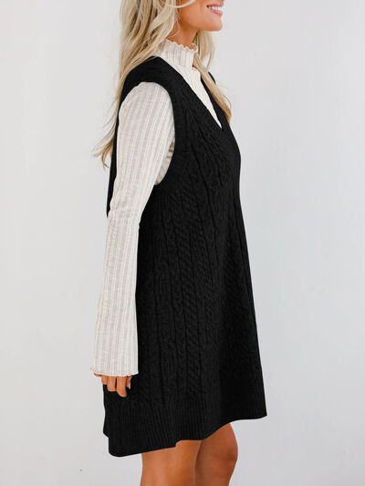 Lovelet Cable Knit V-Neck Mini Sweater Overall Dress Dresses