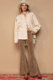 POL Button Down Raw Hem Distressed Shacket 