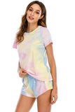 Tie-Dye Round Neck Short Sleeve Top and Shorts Lounge Set Lingerie & Nightwear