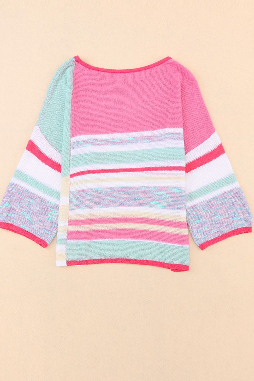 Contrast Round Neck Three-Quarter Sleeve Knit Top 