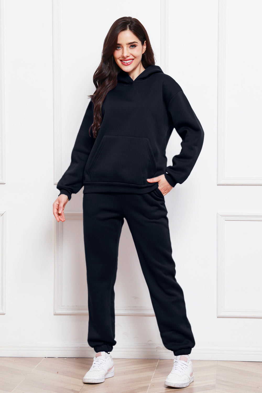 Drop Shoulder Long Sleeve Hoodie and Pants Set 