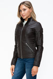 YMI Faux Layered Double-Zipper Jacket with Fuzzy Hood 