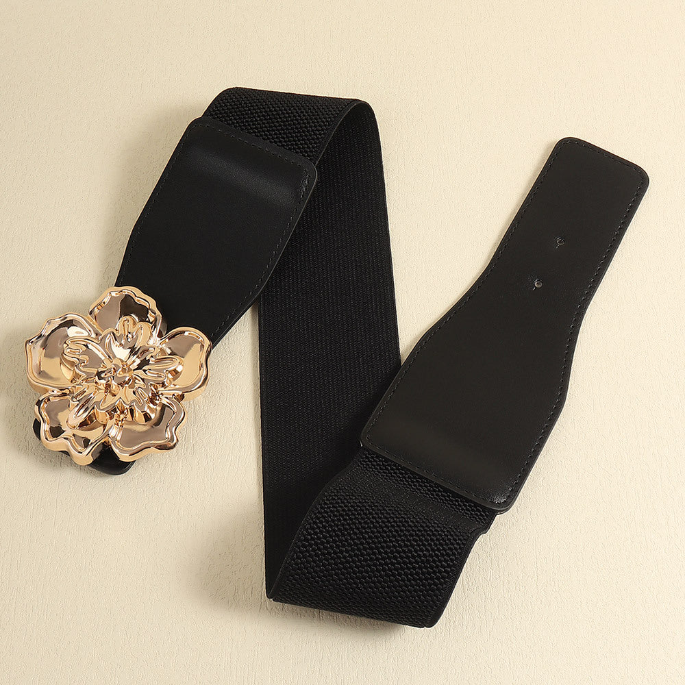 Flower Alloy Buckle Elastic Belt 