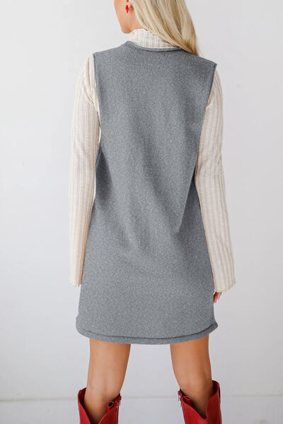 Lovelet Pocketed V-Neck Mini Sweater Overall Dress Dresses